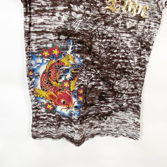 2/$30 Buckle Daytrip Medium Womens Y2K Graphic Koi Fish Burnout Ringer Tee - Picture 4 of 9